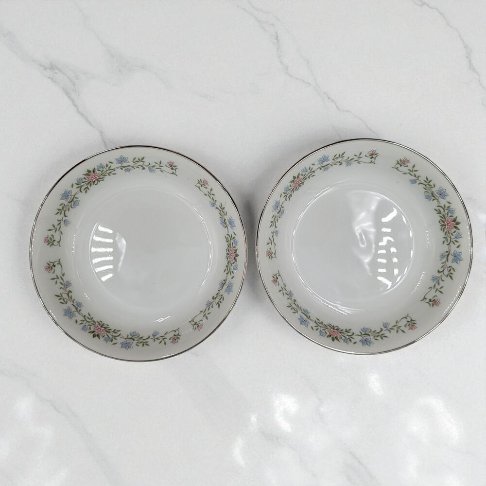 2 Eileen Cotillion Fruit Dessert 5 5/8” Bowls 3693 Japan Silver Trim Floral